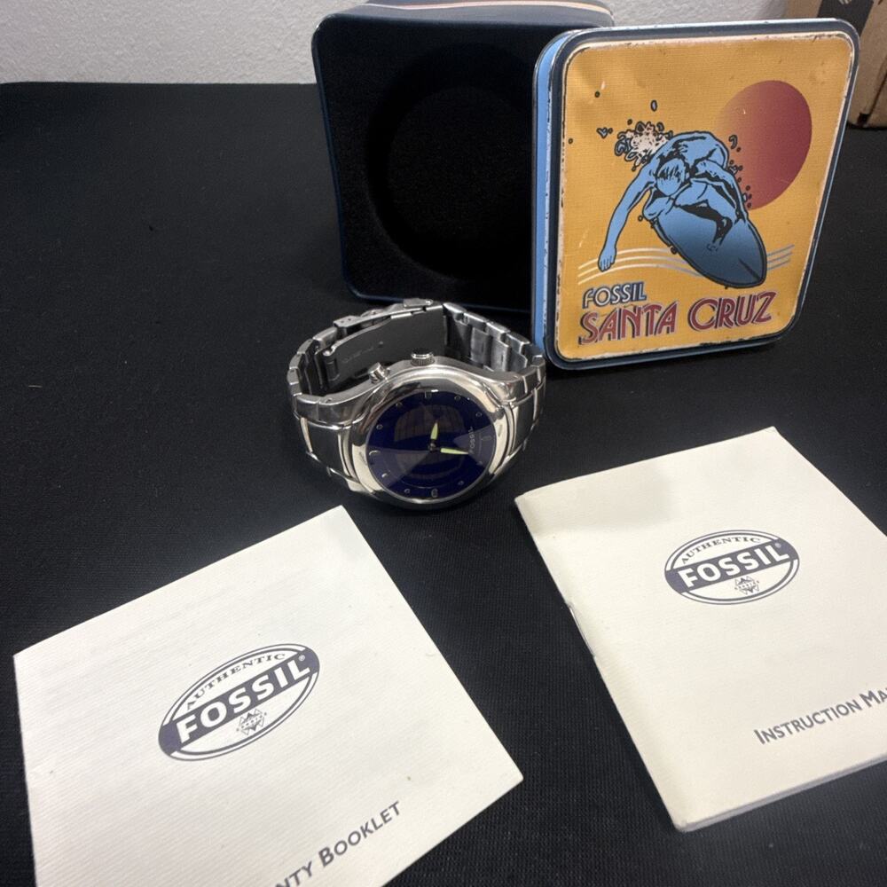 Men’s Fossil JR-8096 Complete Set Both Booklets & Tin 7” Band 40mm Dial Running